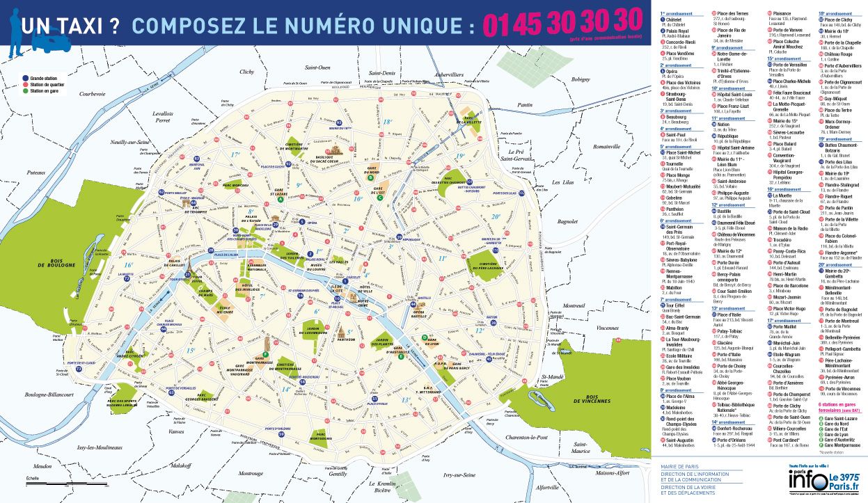 Carte stations de taxi Paris