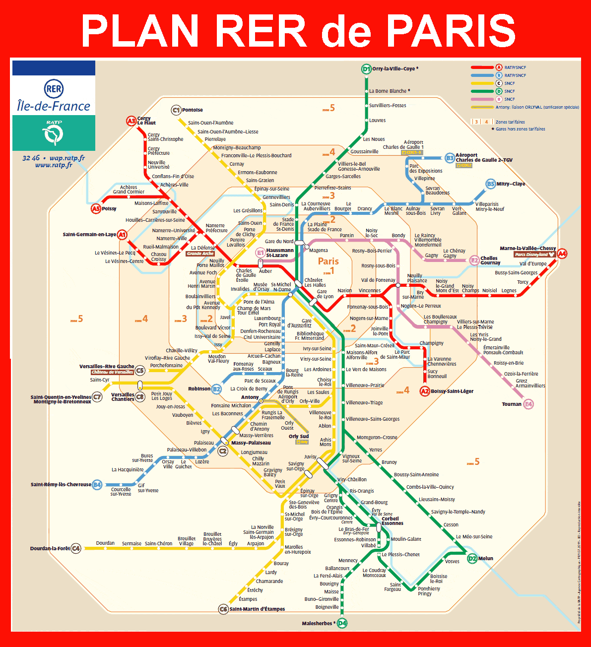 Plan Du RER Paris - Plan RER Parisien - Réseau RER