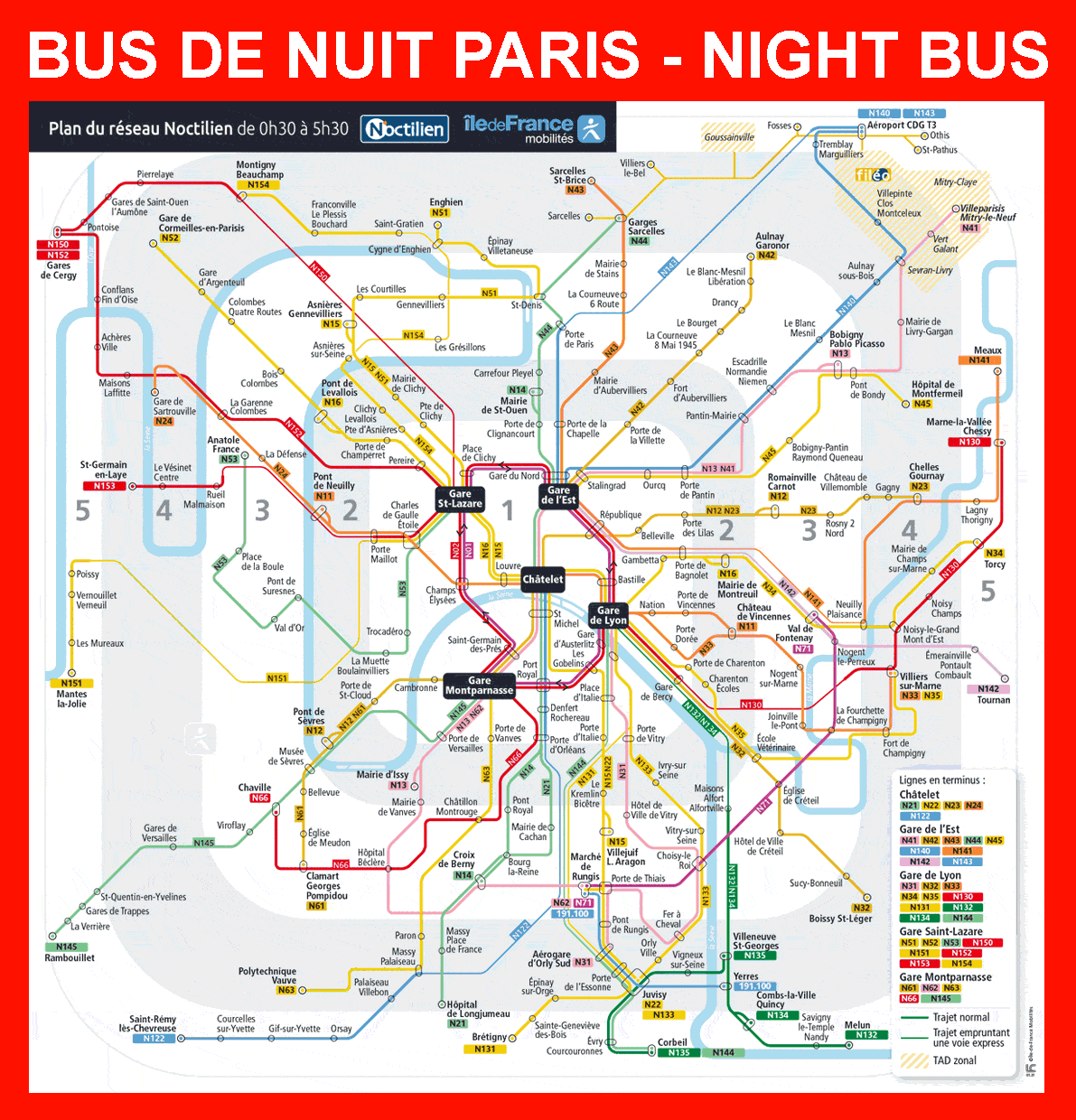 Plan bus de nuit Paris - Noctilien